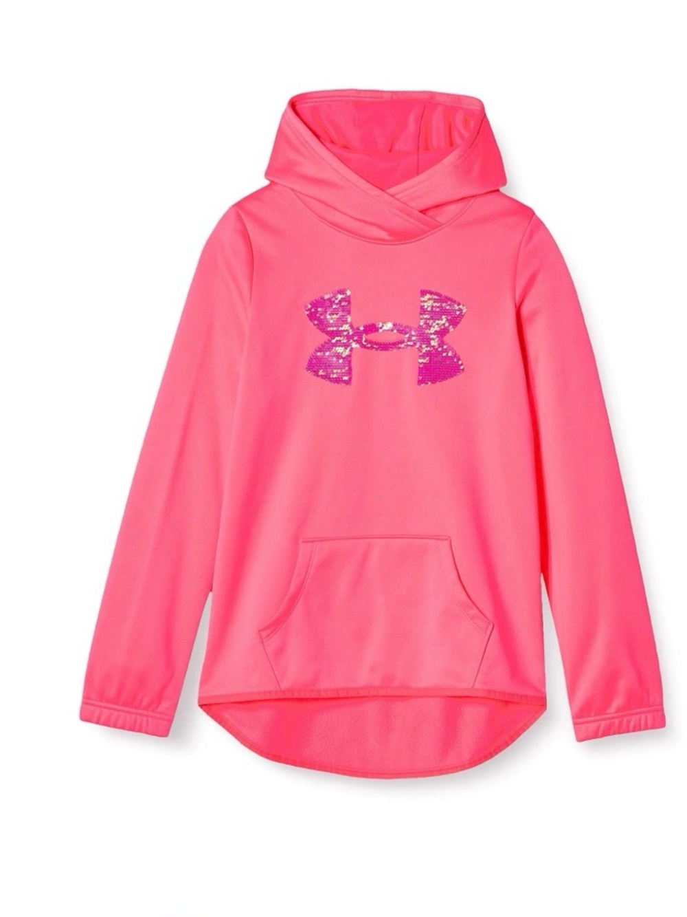 Under Armour Neon Pink Girls' Hooded Pullover with Sequin Logo Large NWT